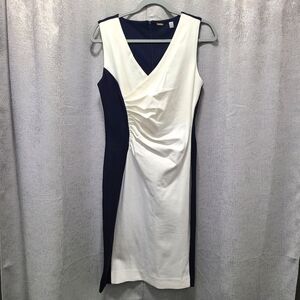 Tahari White‎ Navy Colorblock Sleeveless Dress Size 4